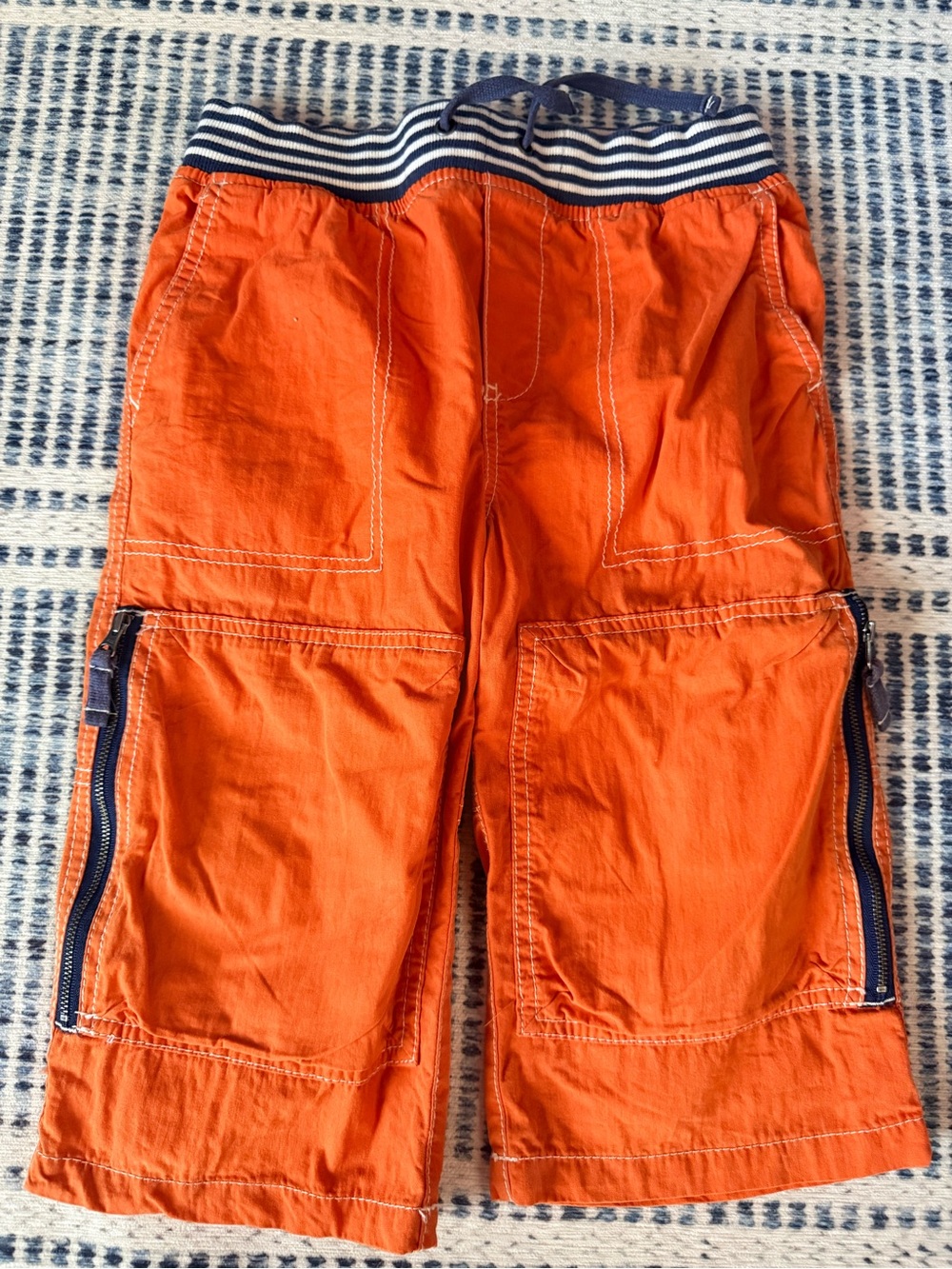 Kids Orange Cargo Shorts with Striped Waistband